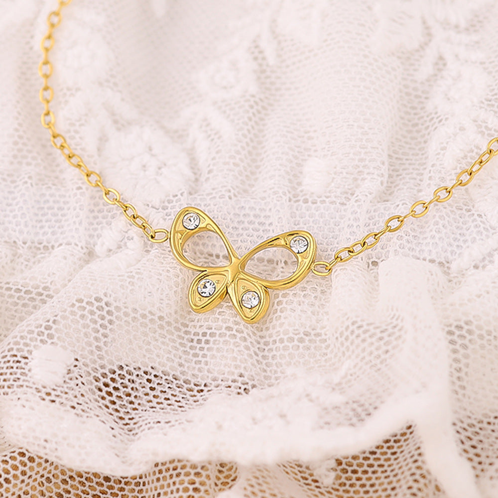 18K Gold Plated Stainless Steel Butterfly Crystal Pendant Bracelet – Fashion Jewelry Gift for Women