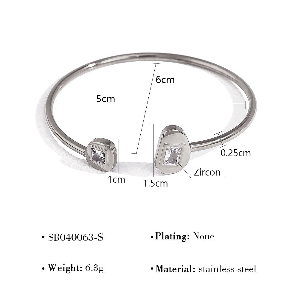 Zircon Open Elastic Bangle – 18K Gold-Plated Titanium Steel Jewelry