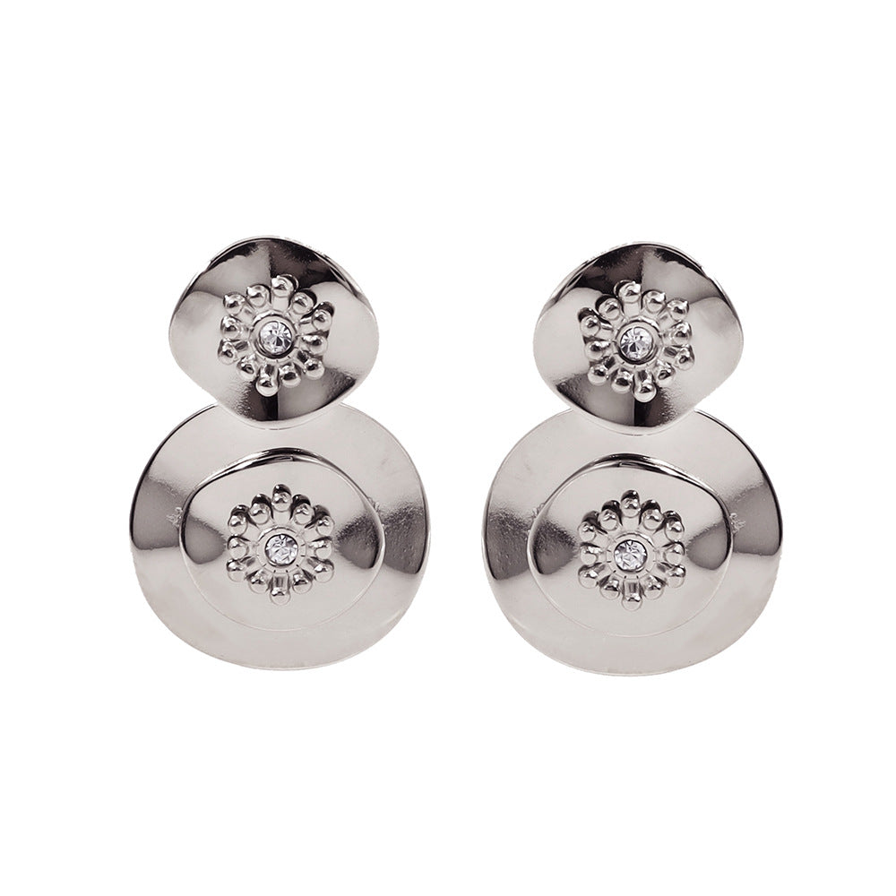 Vintage Floral Crystal Drop Earrings – Stainless Steel Elegant Retro Jewelry for Women