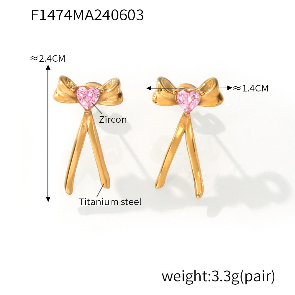 Bow-Knot Earrings with Zircon – Stainless Steel Fashion Jewelry | Cute Elegant Gift for Women | Hypoallergenic Daily Wear