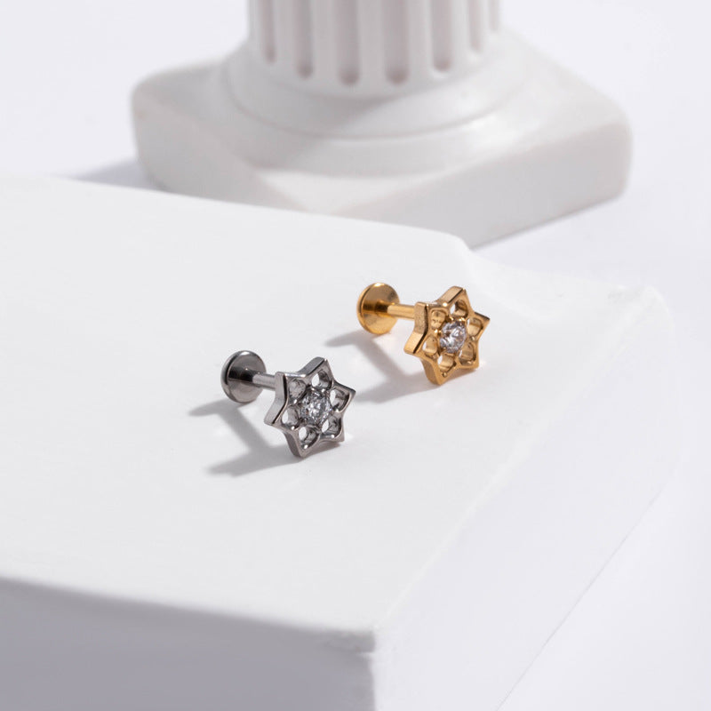 G23 Titanium Push Pin Labret Stud Hollow Flower Paw Design | Hypoallergenic Flat Back Cartilage Piercing Jewelry