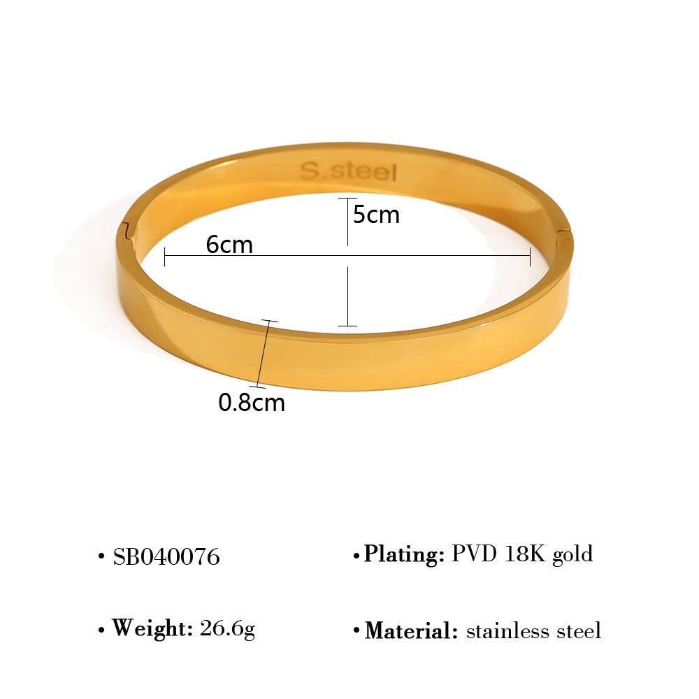 Geometric Polished Surface Couple Open Clasp Bangle – 18K Gold-Plated Titanium Steel Jewelry