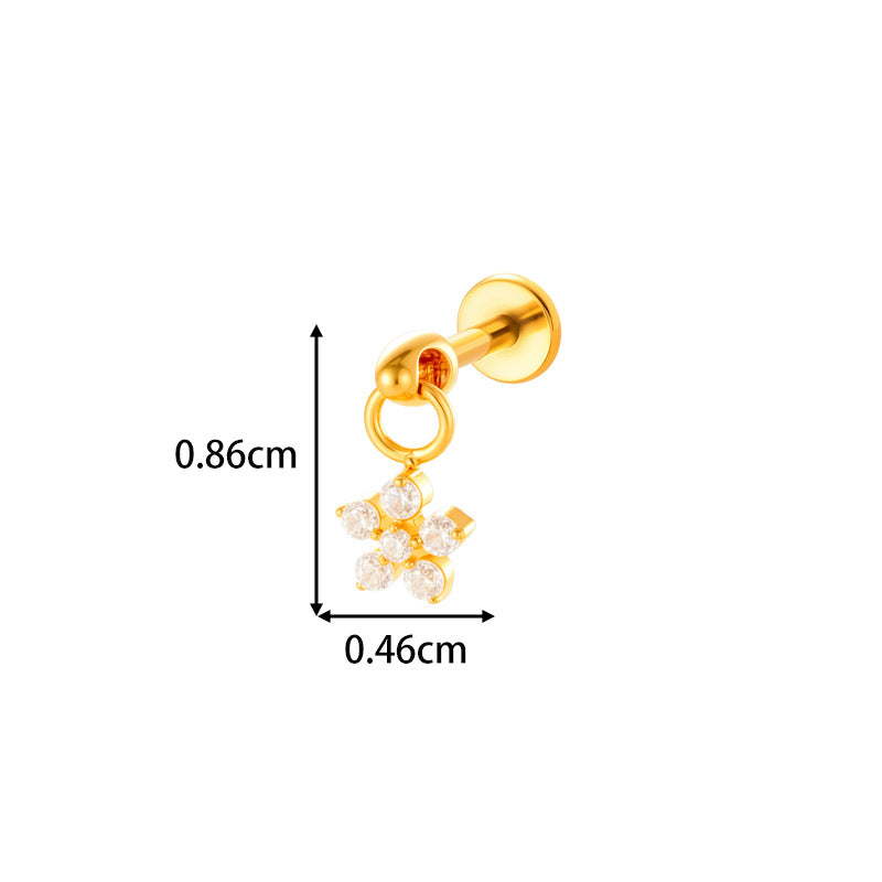G23/F136 Titanium Internally Threaded Flat Back Lip Stud & Earring – Zircon Flower & Heart Dangle Piercing Jewelry for Women, Gold & Silver