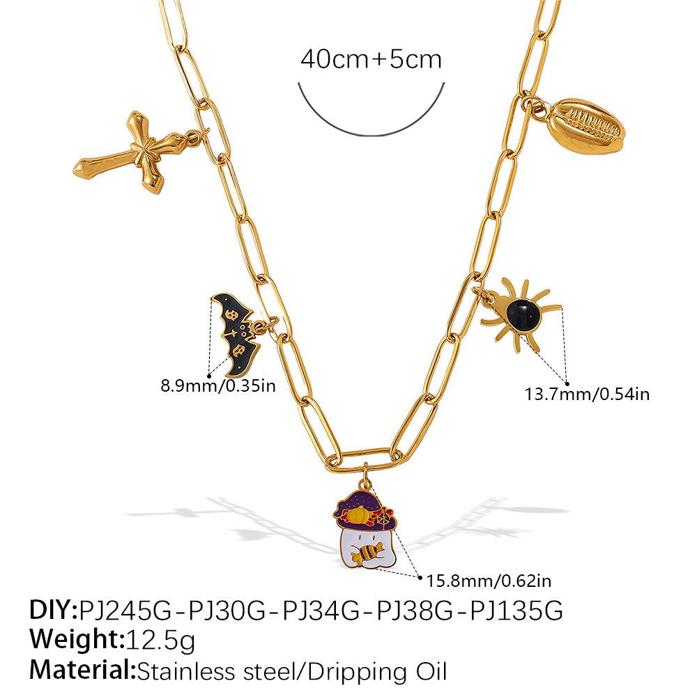 Holiday Collection – Gold Plated Stainless Steel Multishape Pendant Tassel Necklace | Halloween & Christmas Jewelry