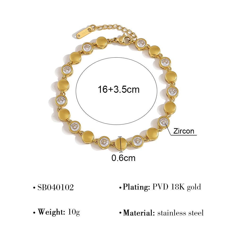 18K Gold Plated Stainless Steel Cubic Zirconia Bracelet – Heart, Circle & Flower Design | Luxury Jewelry