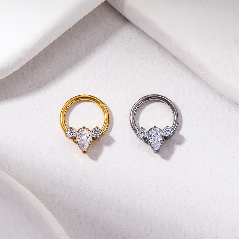 G23/F136 Titanium Zircon Piercing Hoop | 16G x 8mm, Hypoallergenic Closed Hoop for Nose & Ear Cartilage