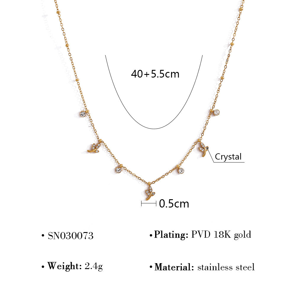 18K Gold Plated Titanium Steel Pearl & Leaf Flower Pendant Necklace | Elegant Fashion Jewelry