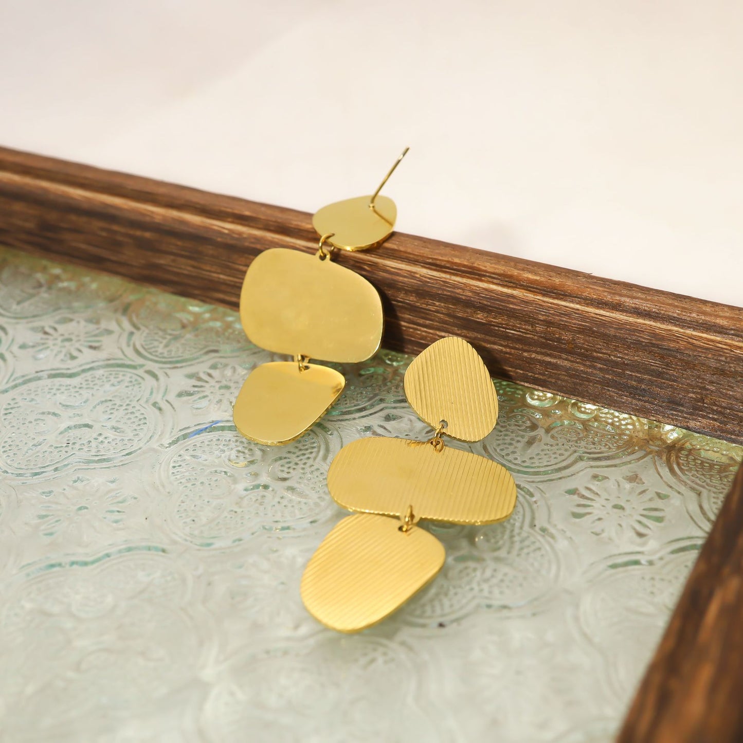 Irregular Geometric Textured Drop Earrings – Stainless Steel Modern Minimalist  Earrings