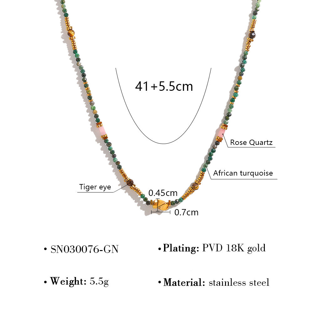 18K Gold Plated Titanium Steel Colored Bead Dopamine Necklace | Stylish Fashion Jewelry