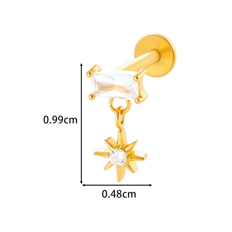 F136 Titanium Internally-Threaded Zirconia Pendant Stud — Star & Hexagram Flat-Back Cartilage Jewelry