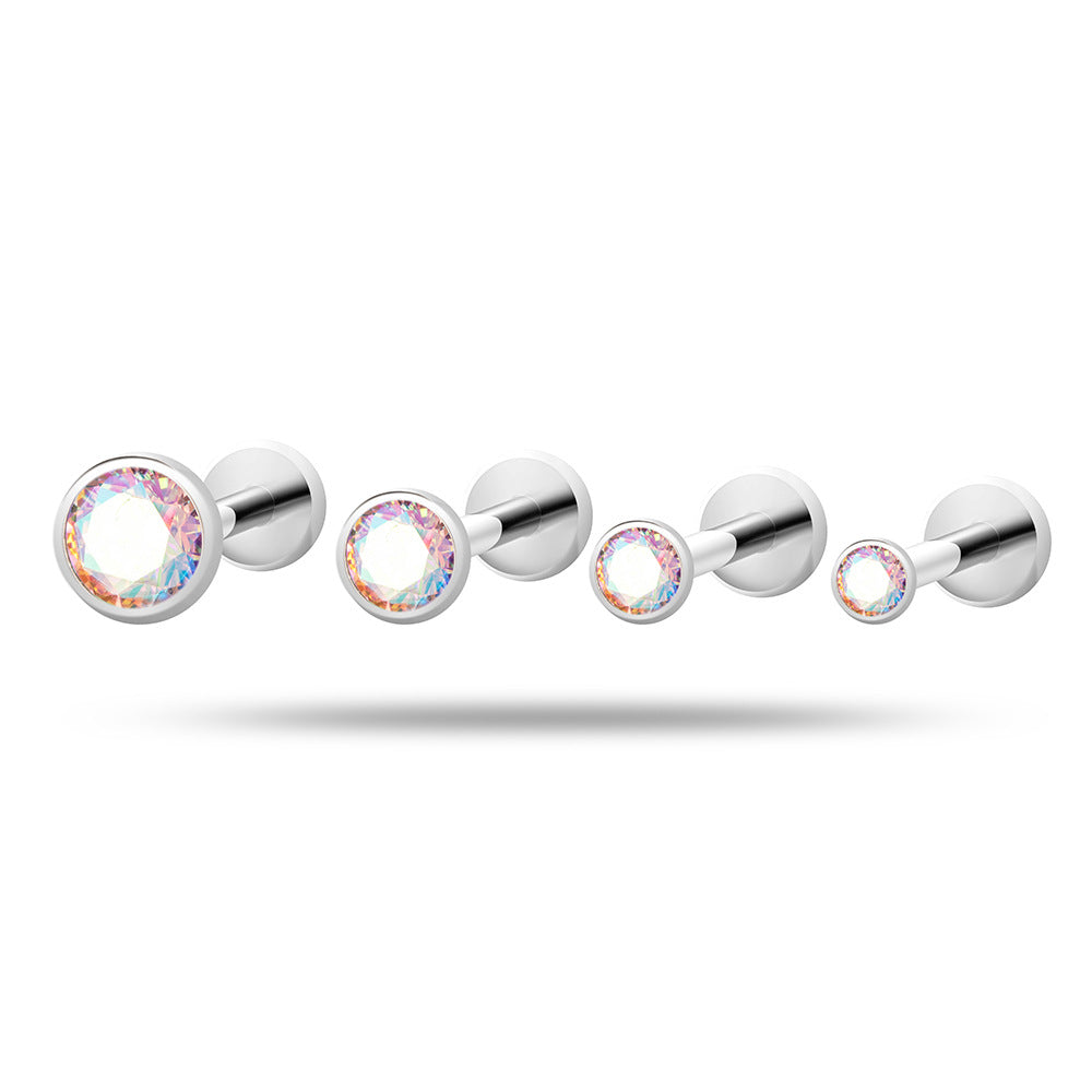 Titanium Flat Back Zircon Piercing Stud | Hypoallergenic Threaded Cartilage Earring