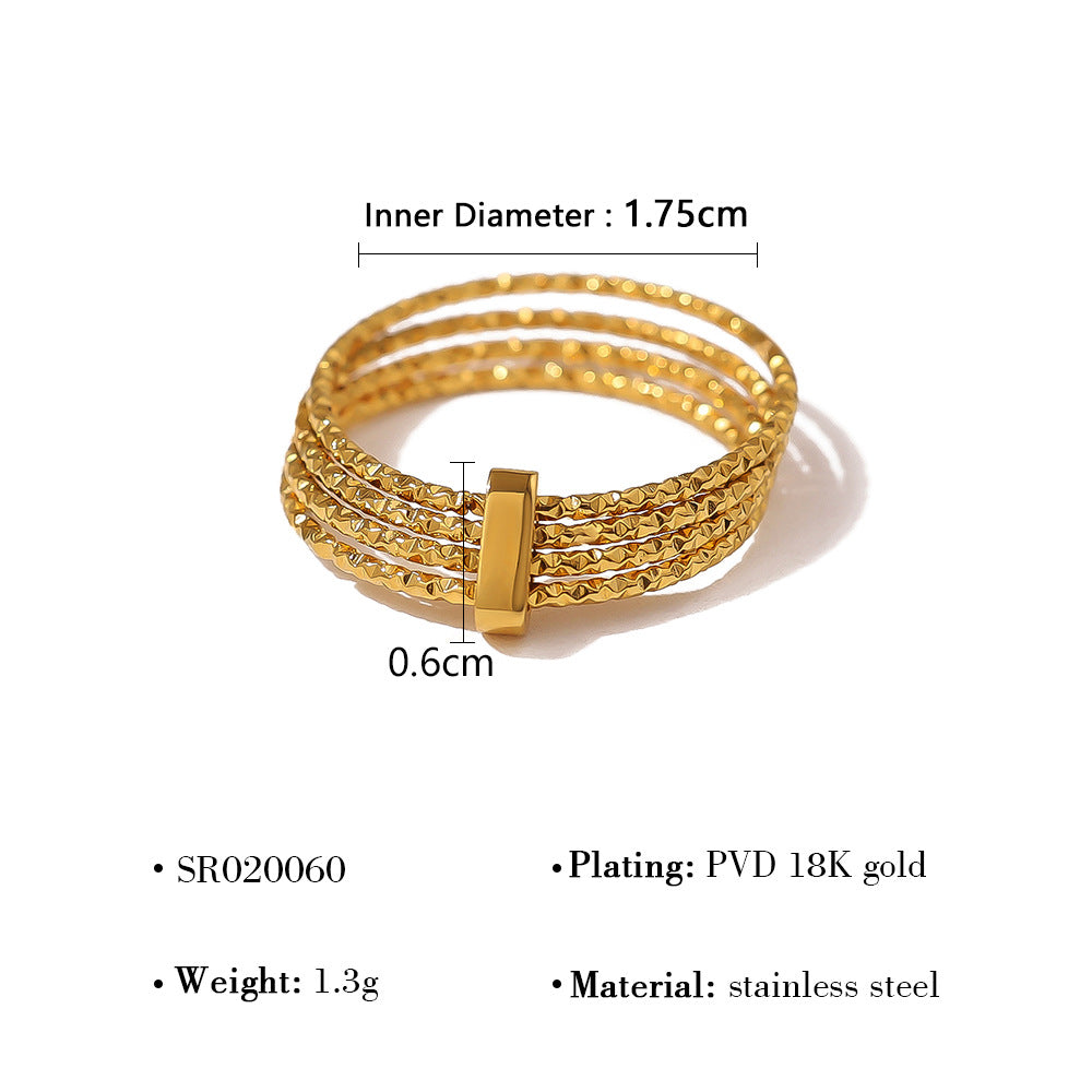 18K Gold Plated Titanium Steel Multi-Layered Ring | Bold Design with Zircon, Stainless Steel