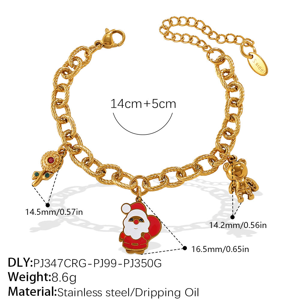 Christmas Collection – Gold Plated Stainless Steel Dripping Oil Pendant & Tassel Bracelet  Set