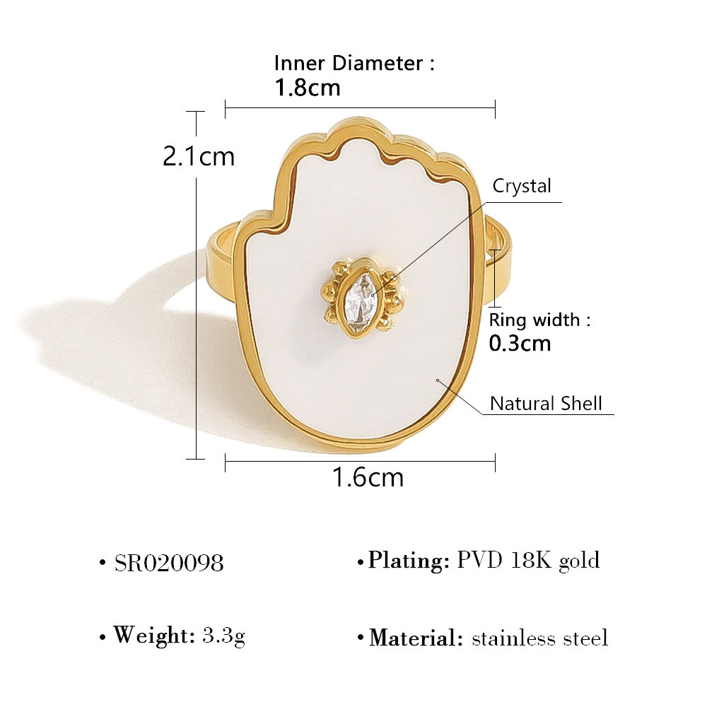 18K Gold Plated Stainless Steel Evil Eye Bracelet & Ring Set – Shell and Crystal Inlay | Fashion Protection Jewelry