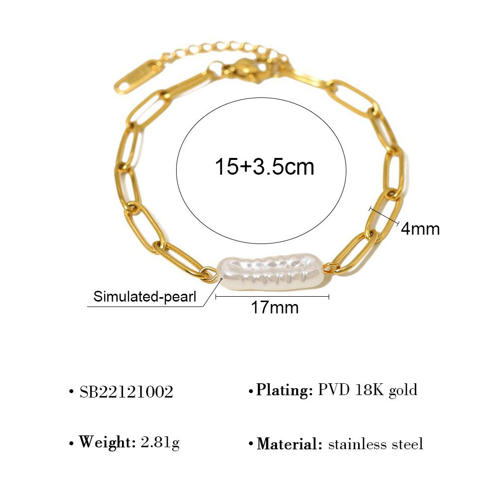 18K Gold Plated Stainless Steel Pearl Bracelet – Elegant Layered Chain Design | Timeless Fashion Jewelry Gift for Women