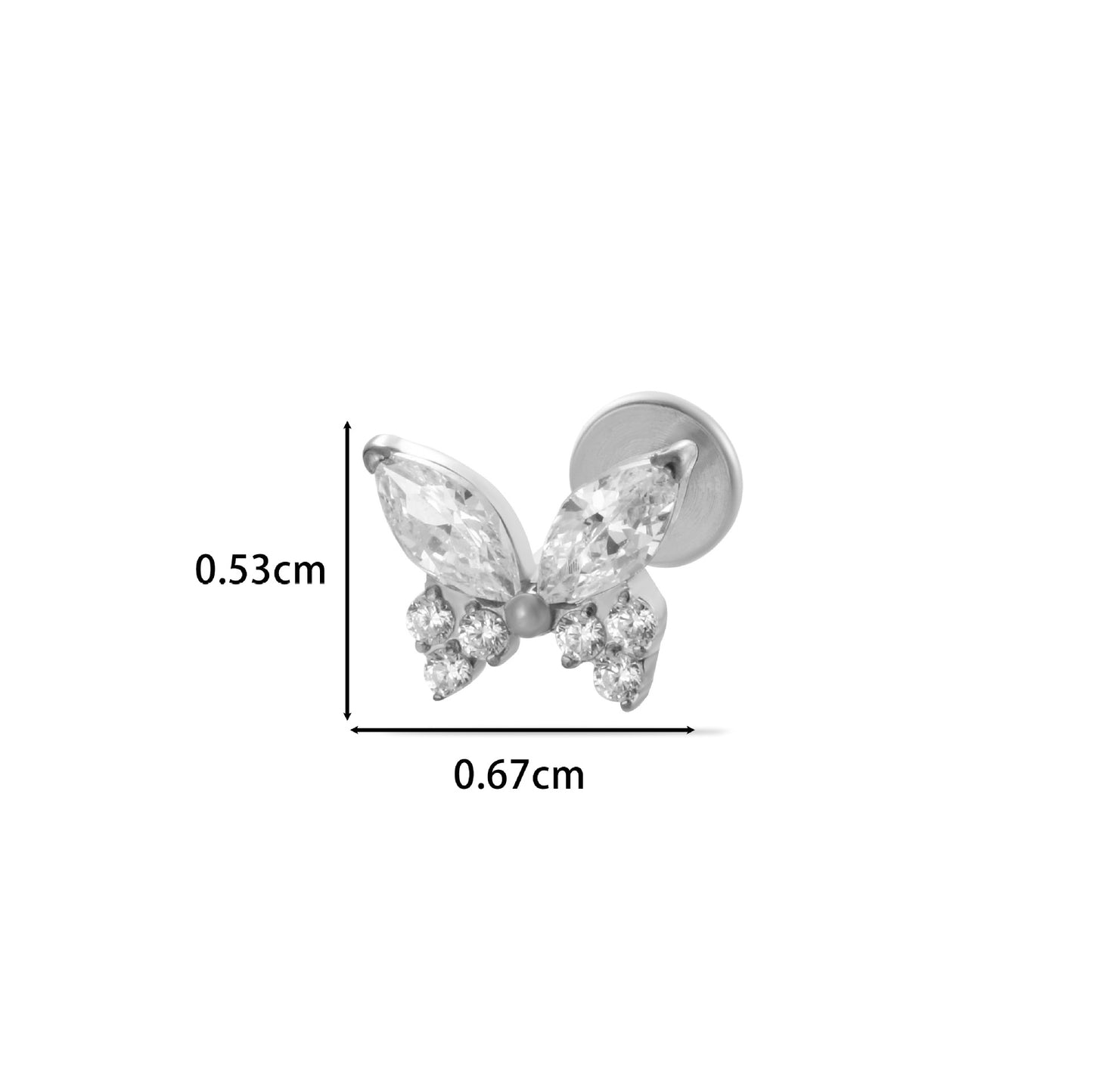F136 Titanium Butterfly Star Moon Lip & Cartilage Stud with CZ | Internally Threaded