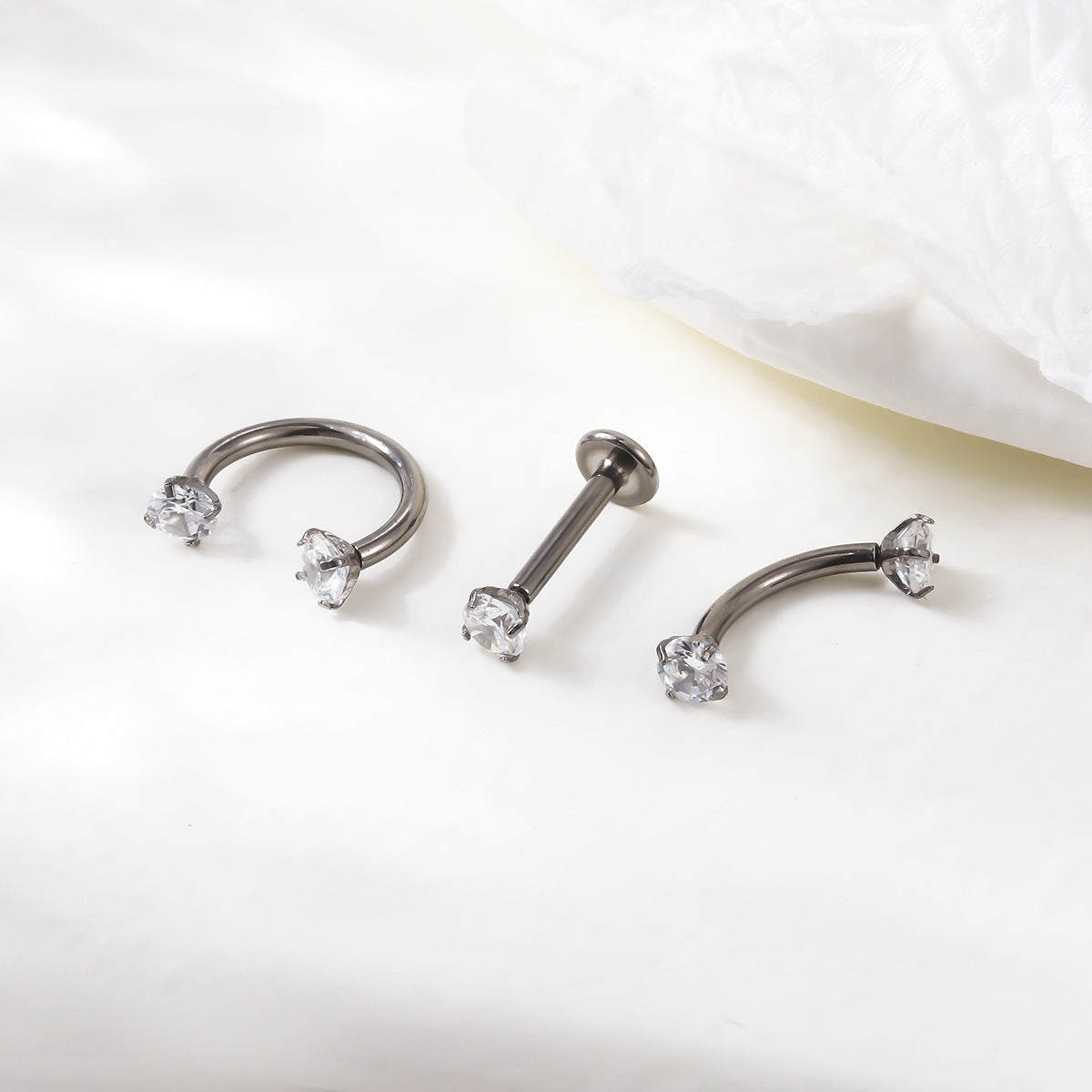 G23/F136 Titanium 3mm CZ Internally Threaded Labret, Curved Barbell & Horseshoe Piercing Jewelry – Silver