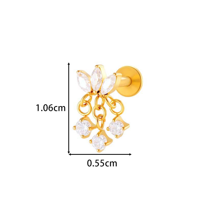 F136 Titanium Zirconia Chain Pendant Stud – Internally Threaded Flat-Back Cartilage Piercing Jewelry