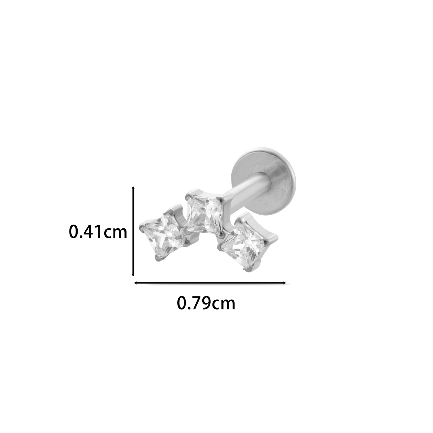 F136 Titanium Internally Threaded Zircon Labret Stud | High-End Flat Back Cartilage Piercing Jewelry