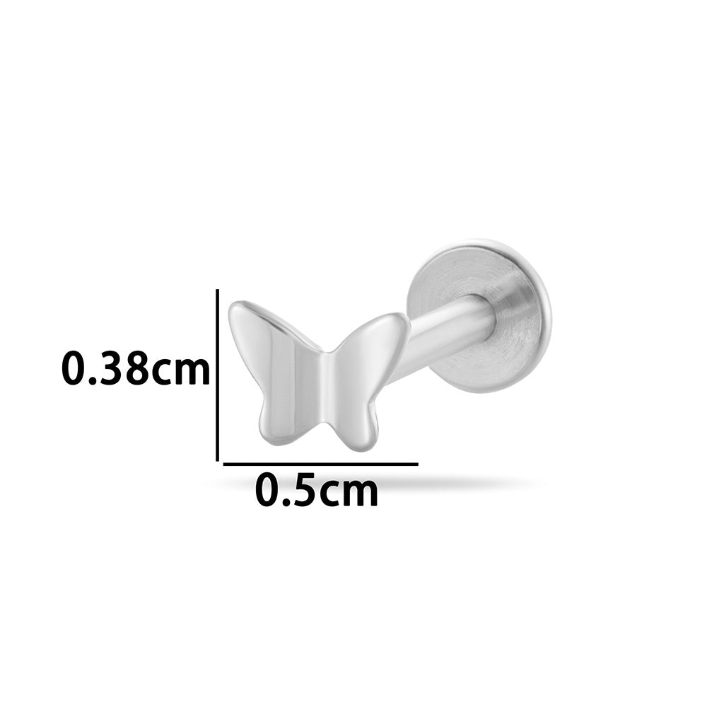 F136 Titanium Internally Threaded Cartilage Stud – Heart, Butterfly, Rocket, Bone, Smiley Face Designs | Hypoallergenic Piercing Jewelry