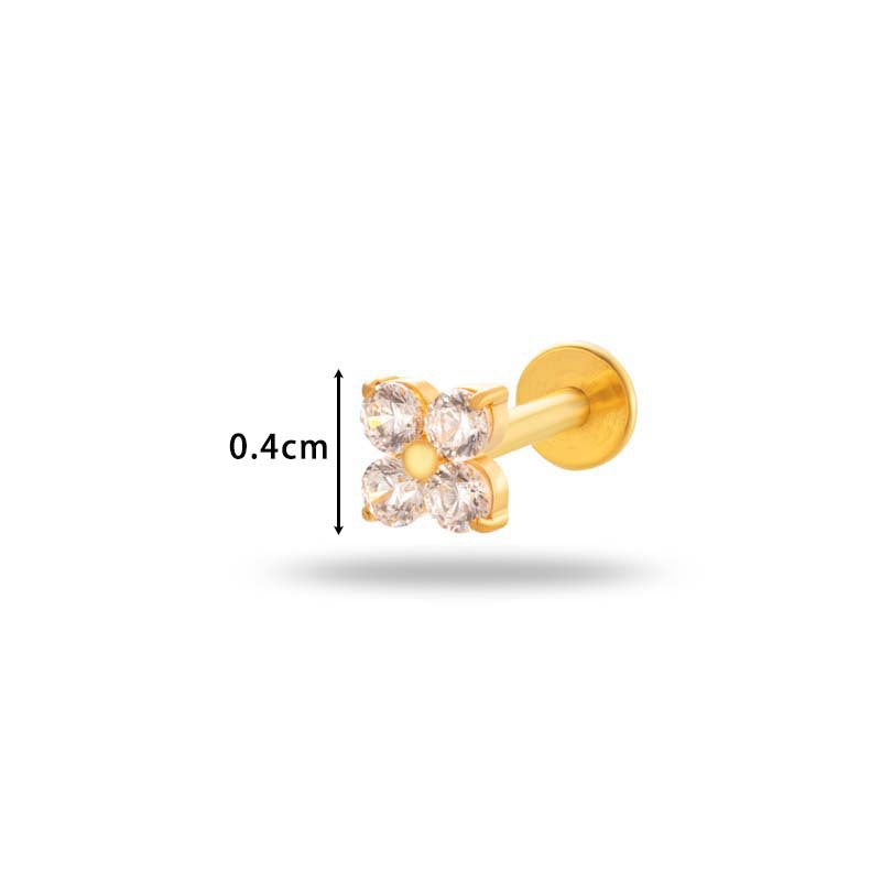 G23/F136 Titanium Internally Threaded CZ Flat-Back Cartilage Stud Earrings – Hypoallergenic Piercing Jewelry for Helix, Tragus, Conch & Lobe