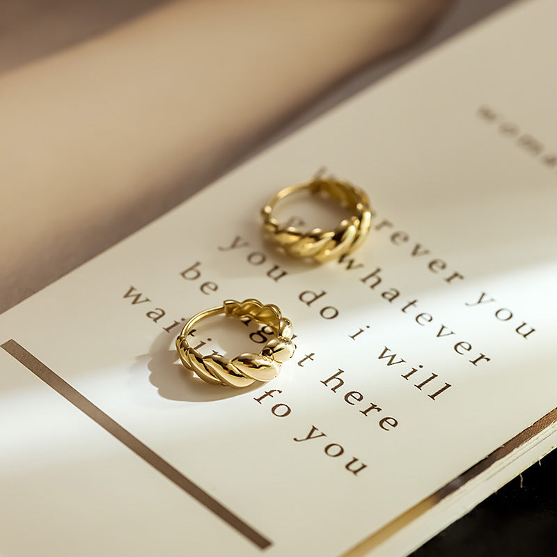14K Solid Gold Twisted Hoop Earrings – Minimalist Shiny Spiral Design for Everyday Glam