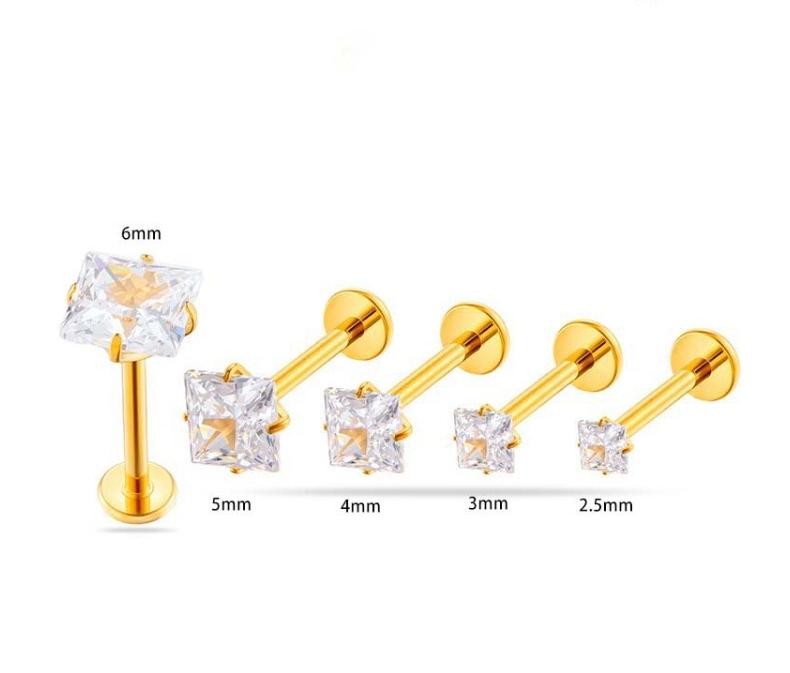 G23/F136 Titanium CZ Internally Threaded Flat-Back Cartilage Stud Earrings – Square, Round Series
