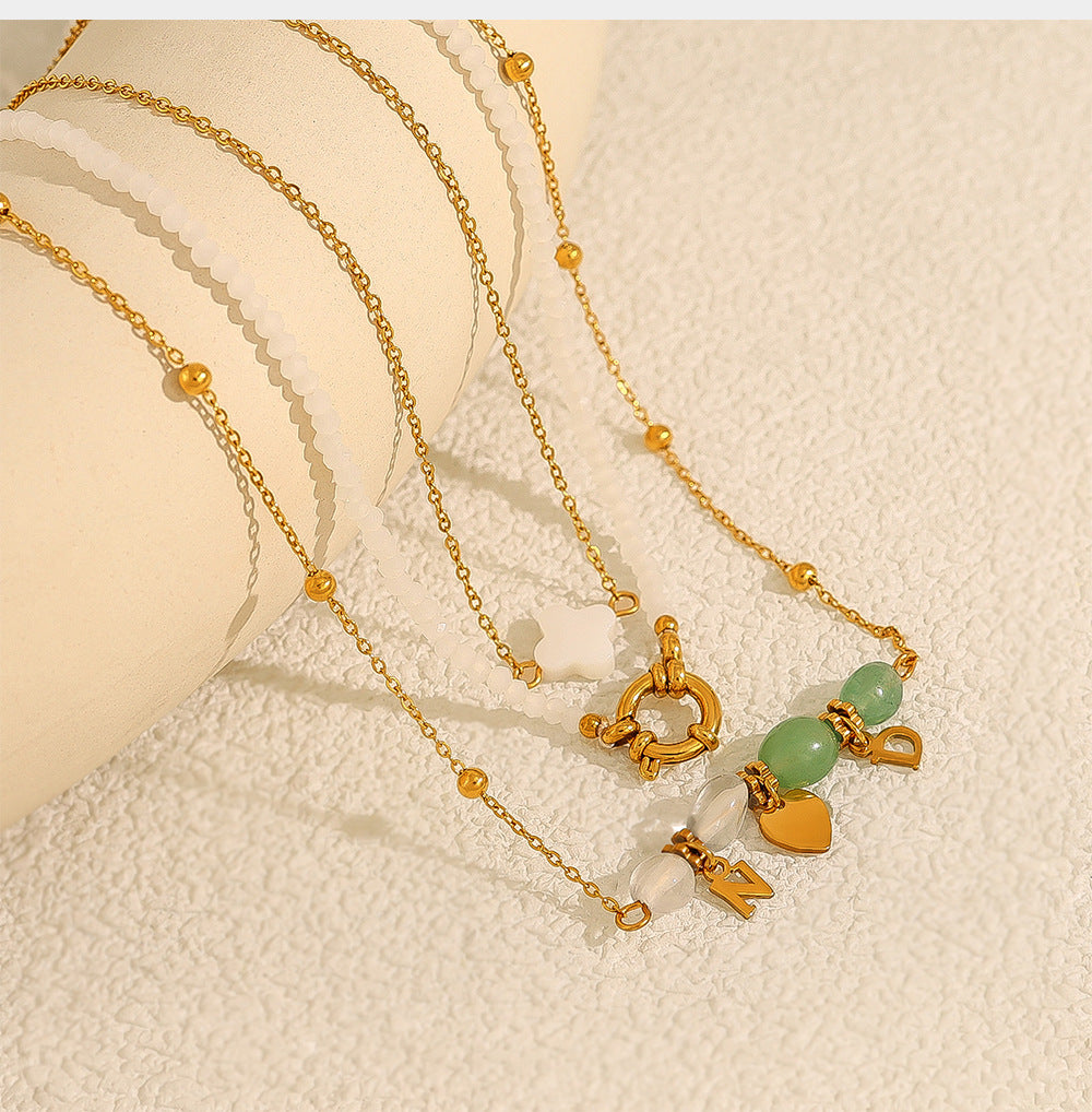 18K Gold Plated Titanium Steel Beaded Heart Pendant Necklace | Fashion Jewelry Set
