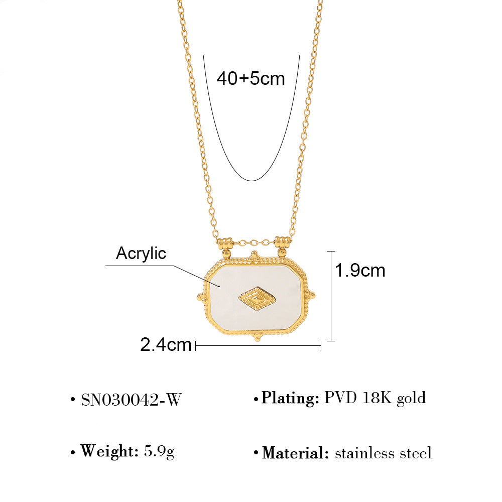 18K Gold Plated Titanium Steel Rectangular Pendant Necklace Set | Elegant Fashion Jewelry