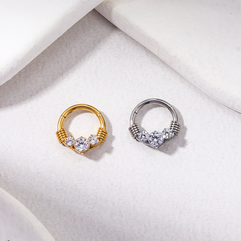 G23/F136 Titanium Zircon Piercing Hoop | 16G x 8mm, Hypoallergenic Closed Hoop for Nose & Ear Cartilage