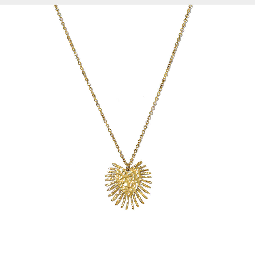 18K Gold Plated Stainless Steel Radiant Heart Textured Pendant Necklace – Fashion Jewelry Gift for Women