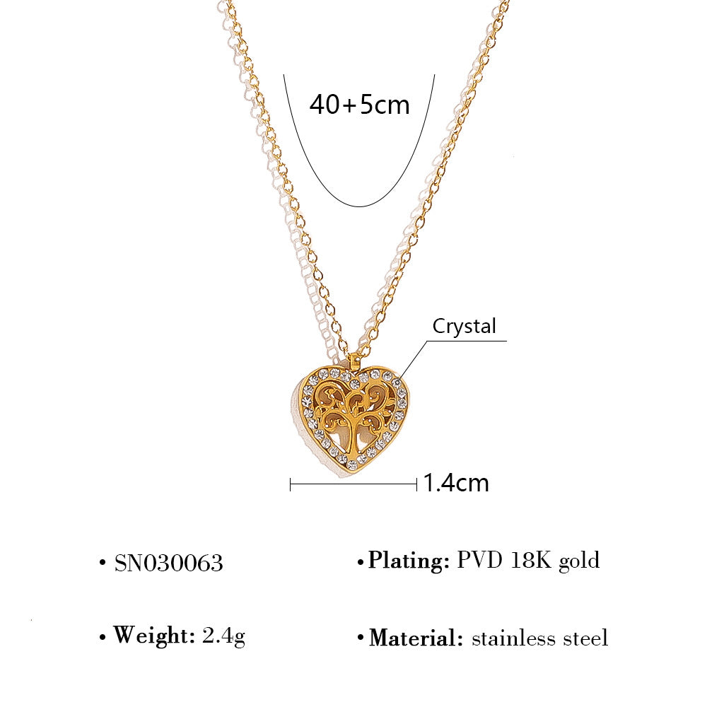 18K Gold Plated Stainless Steel Crystal Pendant Necklace | Heart, Star, Tree of Life & Leaf Designs | Elegant Gift Jewelry for Women