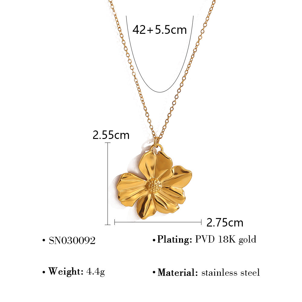 18K Gold Plated Titanium Steel Crystal Pendant Necklace | Sunflower & Round Pendant, Trendy Fashion Jewelry