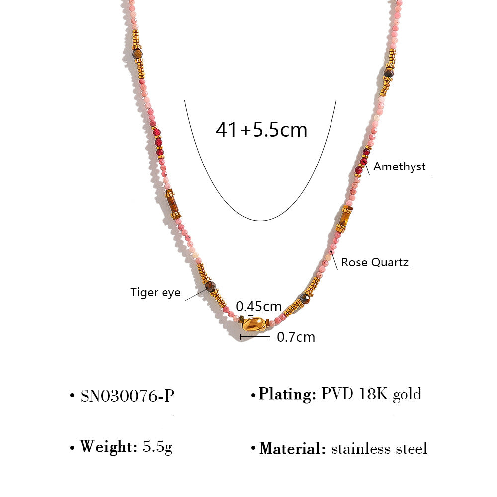 18K Gold Plated Titanium Steel Colored Bead Dopamine Necklace | Stylish Fashion Jewelry