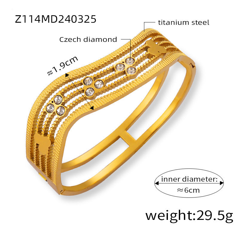 Geometric Stainless Steel Bangle with Czech Diamond & Color Ceramic Glaze – Layered Retro Bracelet Collection | WANTI Jewelry