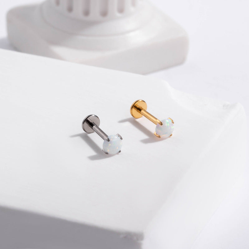 G23/F136 Titanium Opal Insertion Push Pin Cartilage Piercing | Fashionable & Hypoallergenic Jewelry