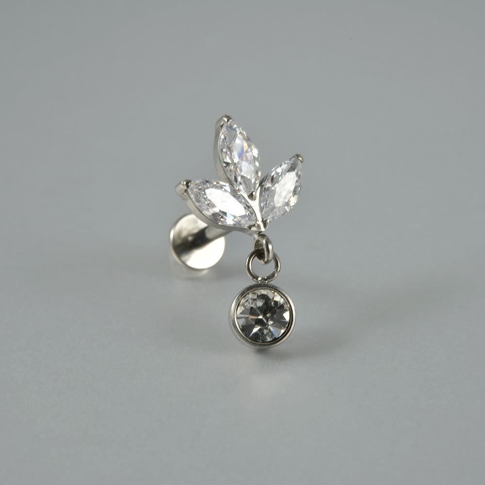 F136/G23 Three leaf pendant Drop Threadless Flatback Ear stud Tragus Labret