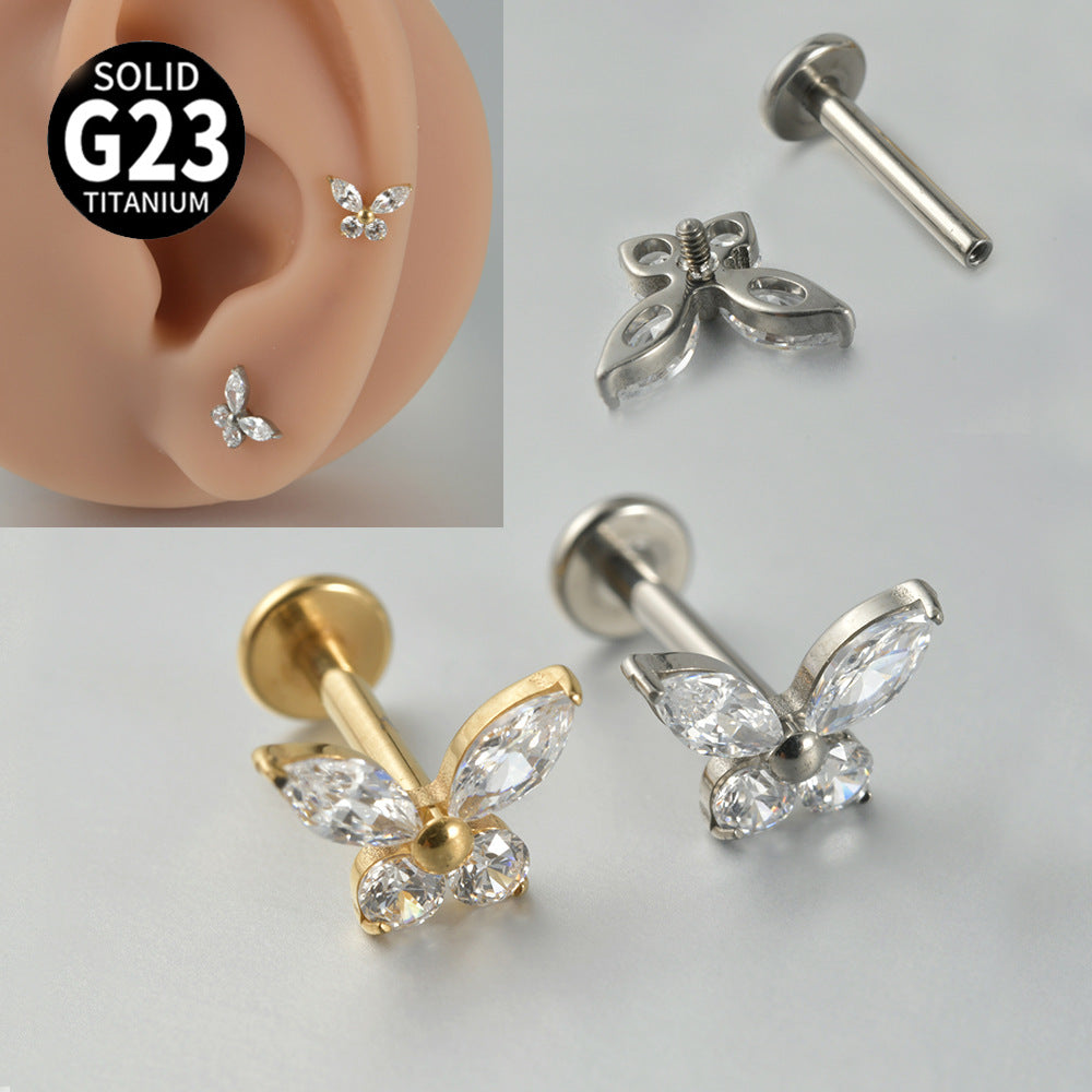 Four Crystal Butterfly Ear piercing flatback threadless Labret