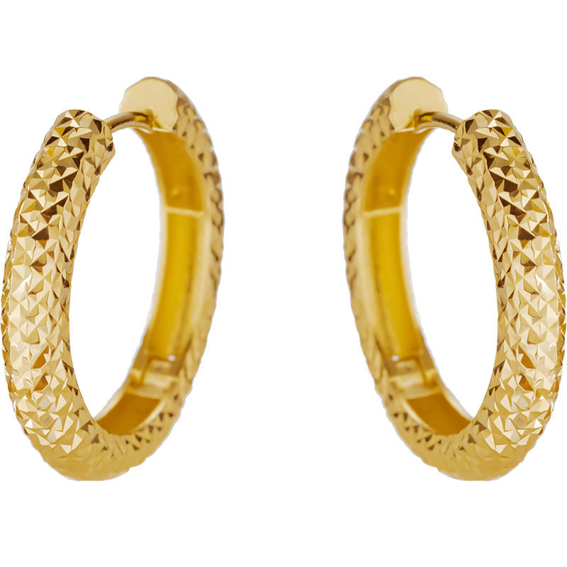14K Solid Gold Engraved Large Hoop Earrings – Classic Gift for Women