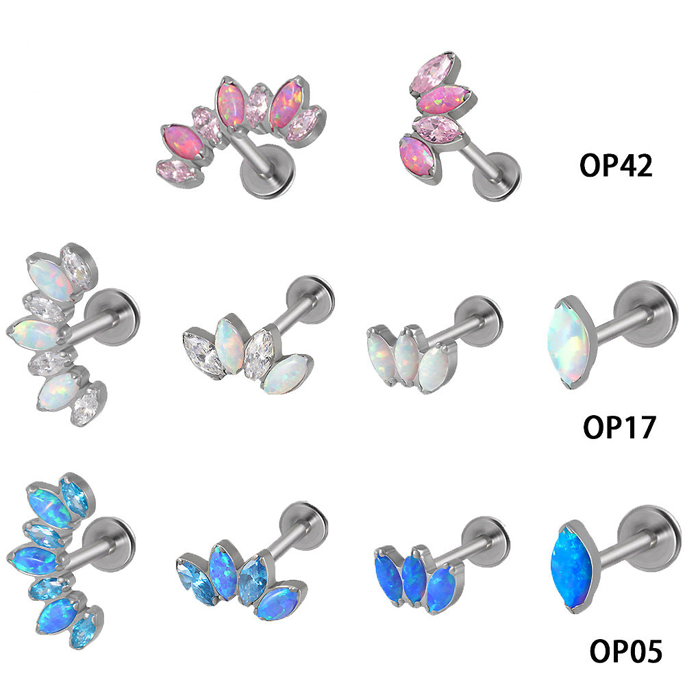 16G Opal Stone Crown Flower shape Labret Ear Piering