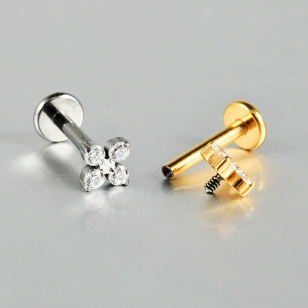 Four Leaf Flowers Flatback Threadless Labret Ear Piercing