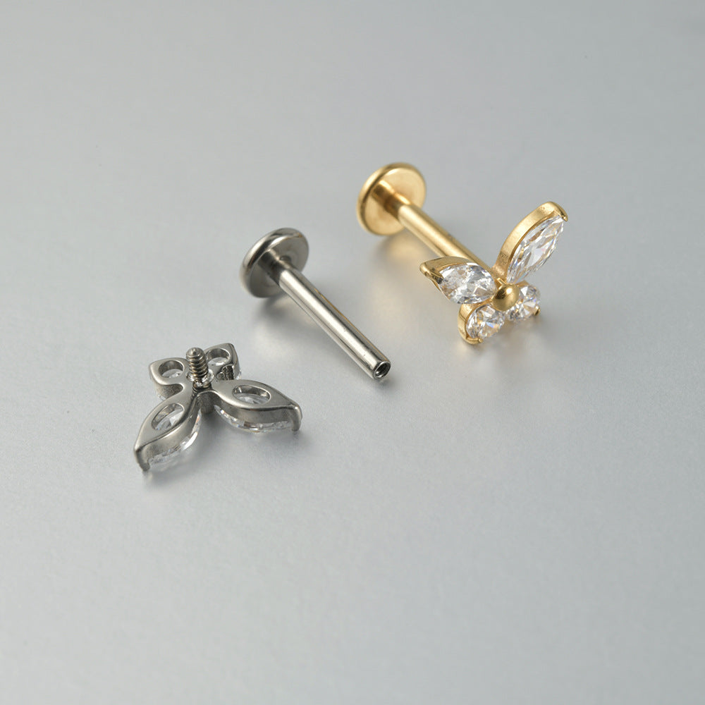 Four Crystal Butterfly Ear piercing flatback threadless Labret