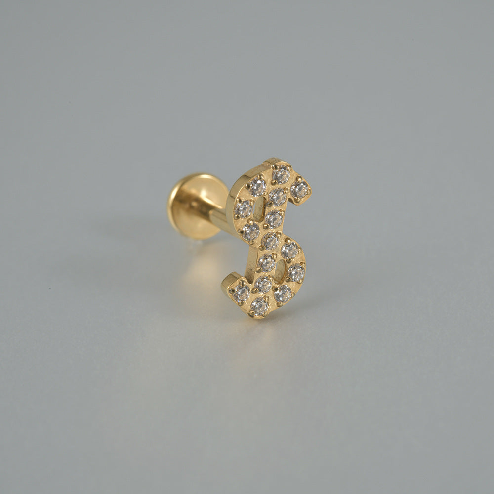 G23/F136 US DOLLAR Shape Zircon Sign Threadless Flatback Rook Ear Piercing