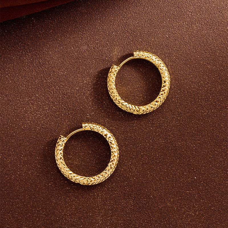 14K Solid Gold Engraved Large Hoop Earrings – Classic Gift for Women