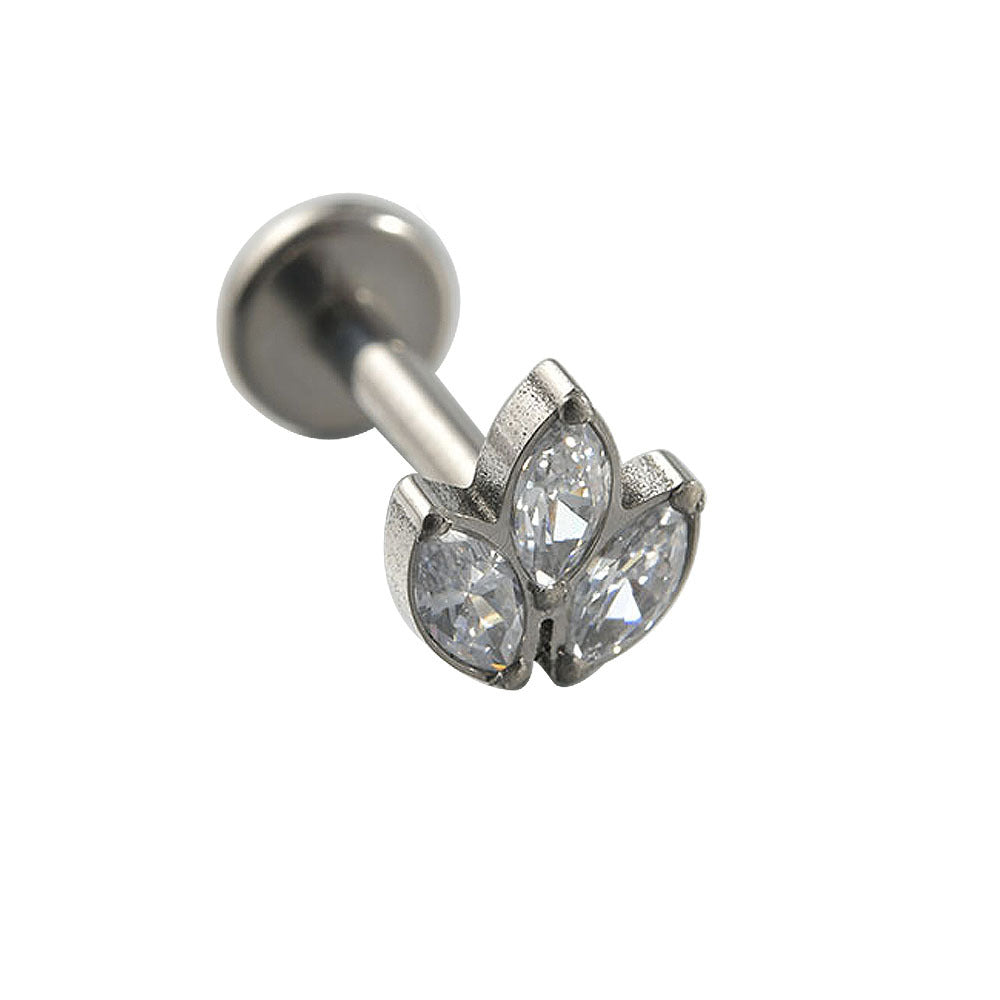G23/F136 Crown 3 Zircon Threadless Flatback Labret Ear Piercing