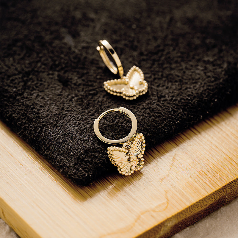 14K/18K Solid Gold Butterfly Hoop Earrings – Dainty Drop Pendant Design