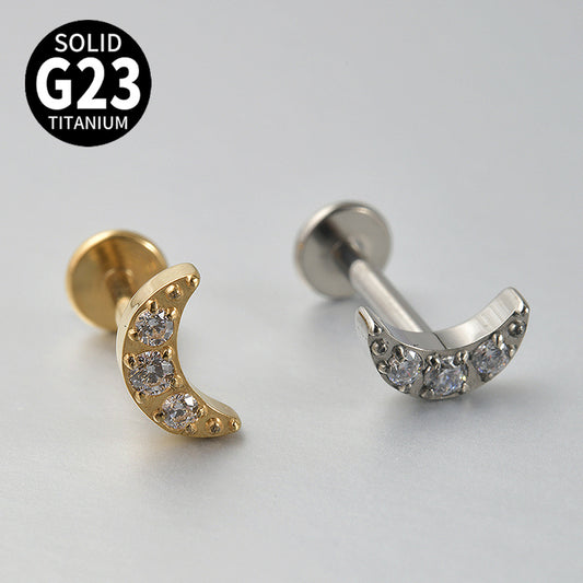 16G Crystal Zircon Moon Shape Flatback Labret Ear Piercing