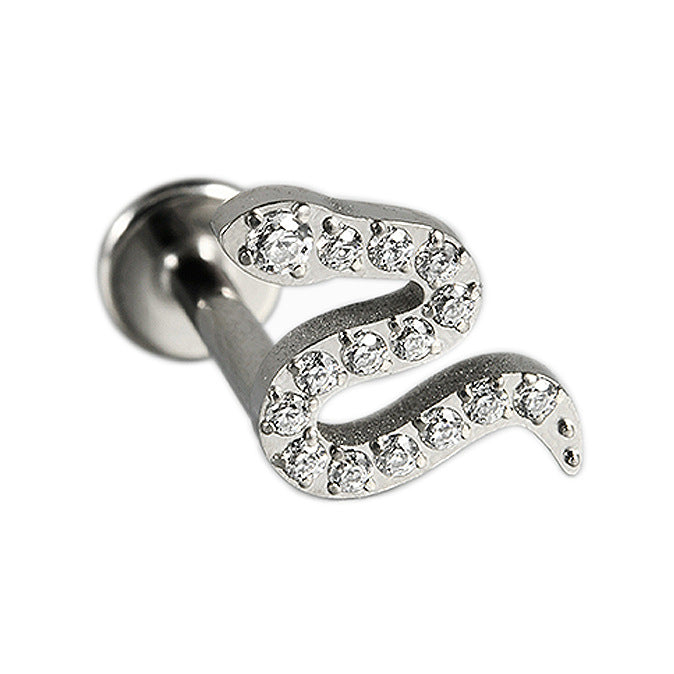 G23/F136 Little Snake CZ threadless flatback Labret Ear Stud body piercing