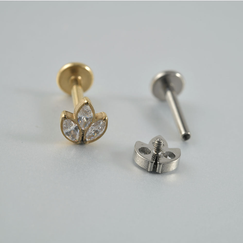 G23/F136 Crown 3 Zircon Threadless Flatback Labret Ear Piercing