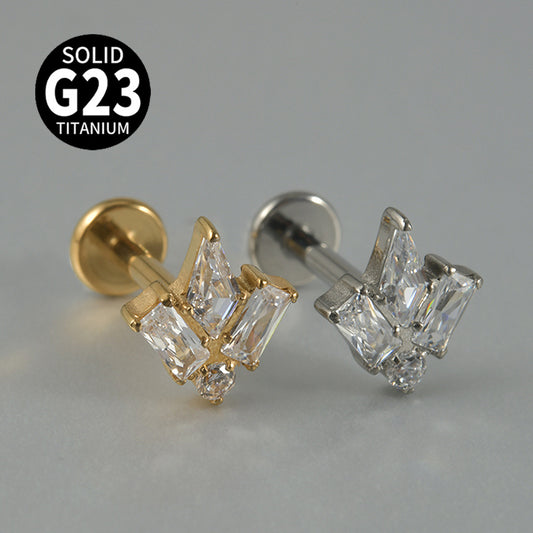 Square CZ Zircon stone Threadless flatback Lip stud Ear piercing
